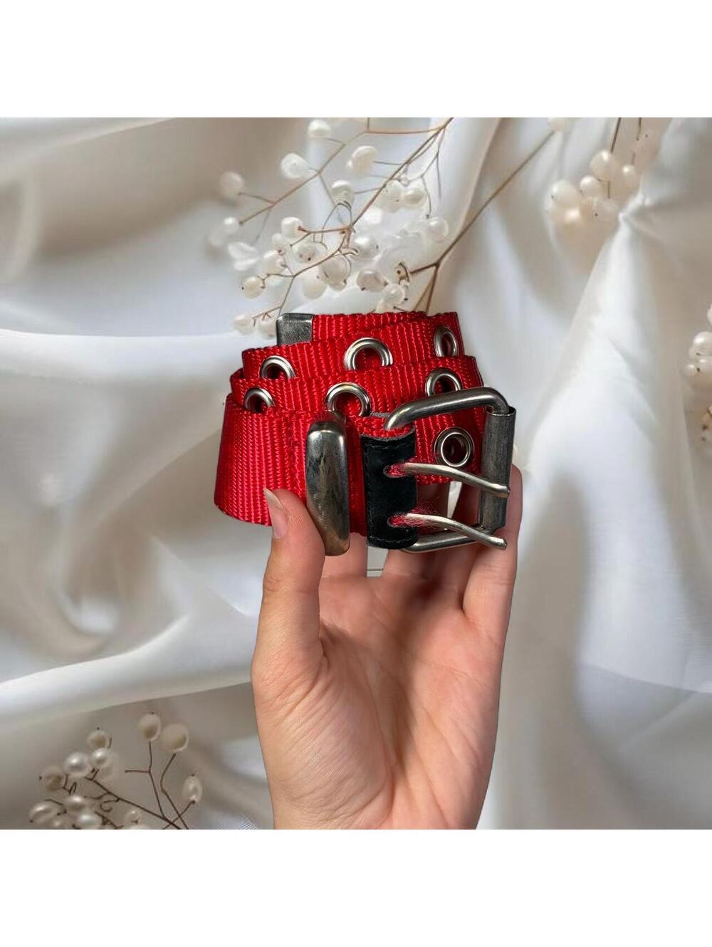 Y2K RED GROMMET STUDDED BELT PUNK